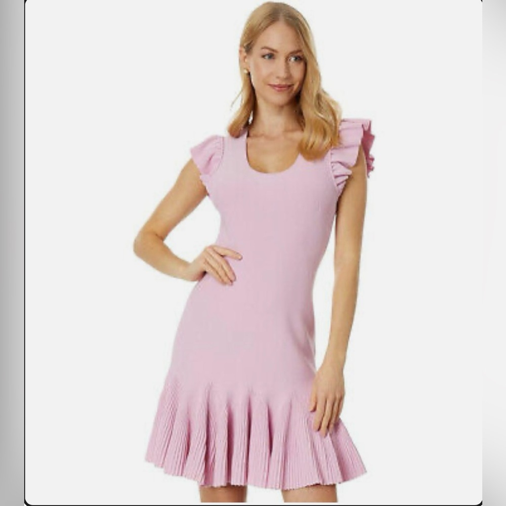 Ted Baker London Light Pink Ruffle-Sleeve Pleated Hem Dress